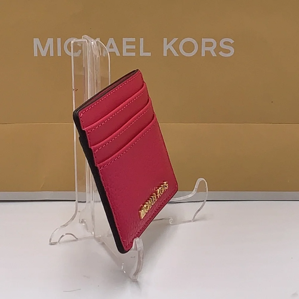 MICHAEL KORS Large Pebbled Leather Card Holder Case Electric Pink NWT